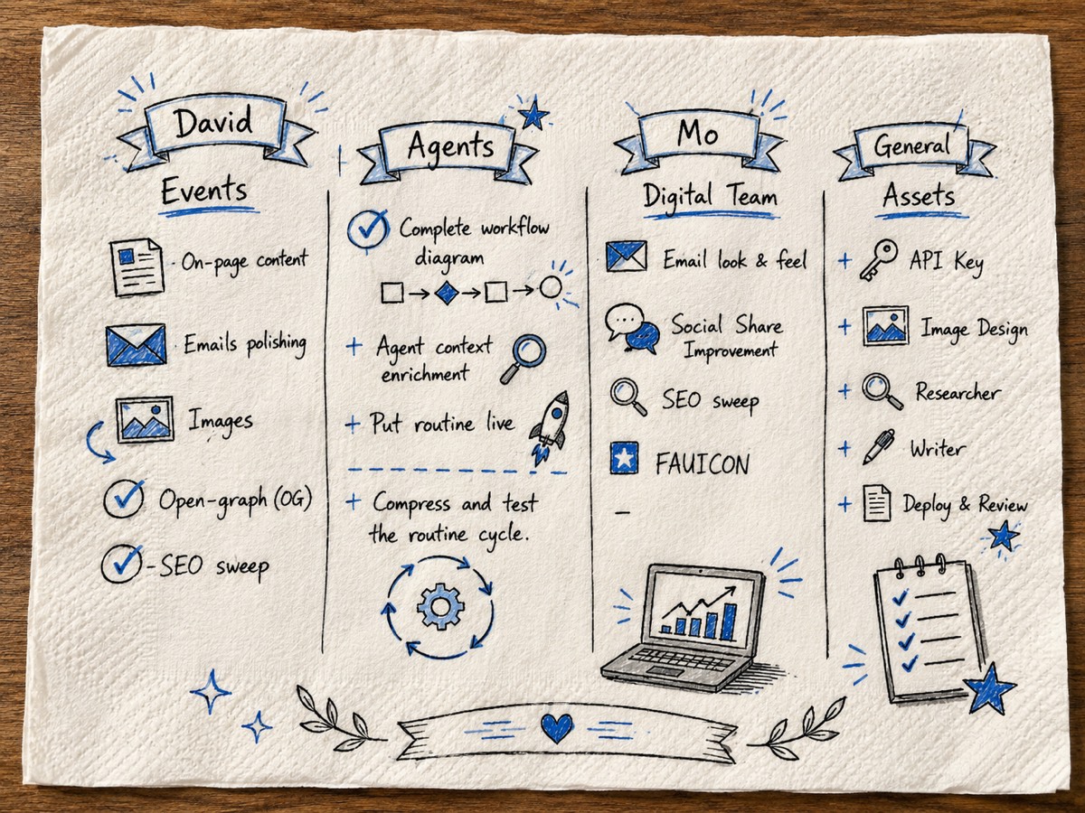 A hand drawn plan mapping the agents to the week